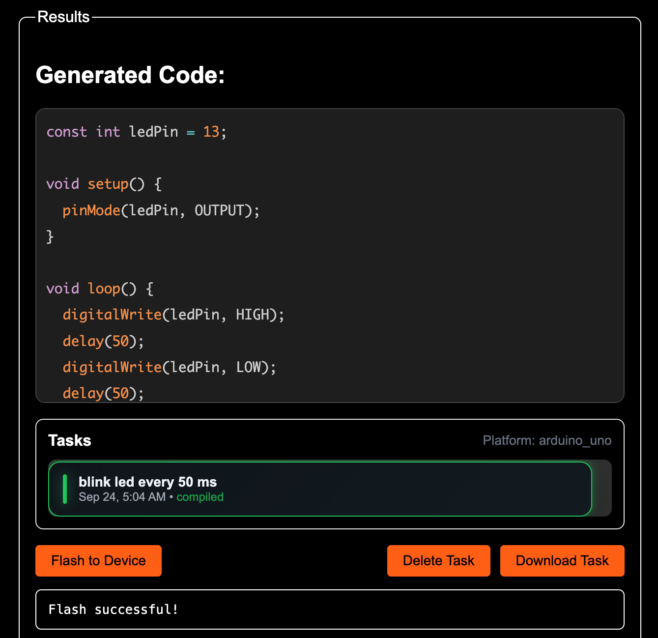 Screenshot of flashing process